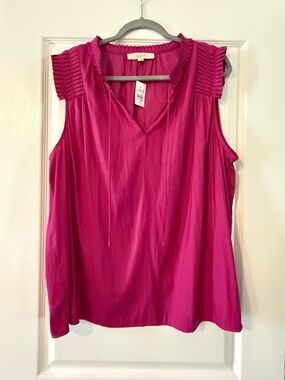 LOFT Women's Sleeveless Pintuck Shoulder Shell Top in Fuchsia Size XXL NWT
